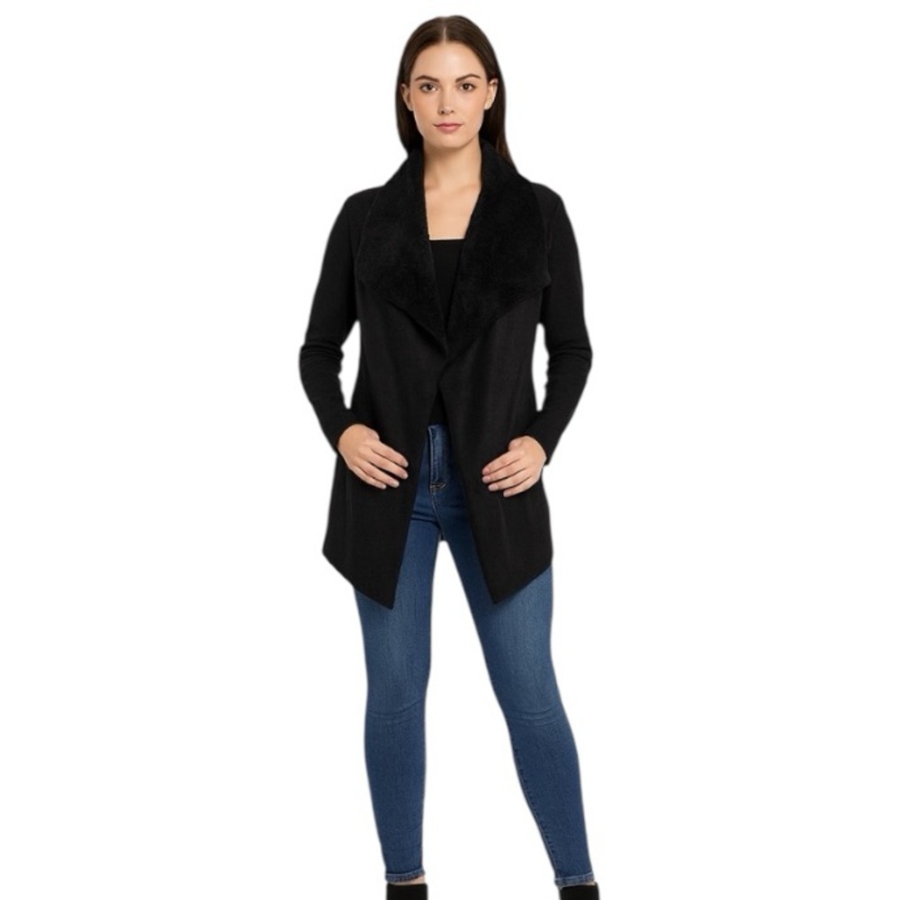 Madison & Lola Black Gorpcore Lagenlook Shearling Open Front Cardigan Size M
